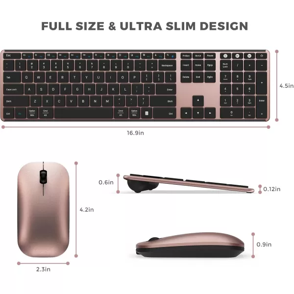 seenda Bluetooth Keyboard and Mouse Combo USB  Dual BT MultiDevice Rechargeable Wireless Bluetooth Mouse and Keyboard Compatible for Win 7810 MacBook ProAir iPad Tablet  Black Rose GoldBlack Rose Gold