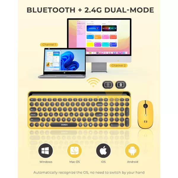 seenda Bluetooth Keyboard and Mouse for iPad MultiDevice Bluetooth  24G Wireless Keyboard Mouse with Tablet Holder for MacBookWindows Computer iOSAndriod Tablet Phone Blue ampamp PurpleBlack  Yellow