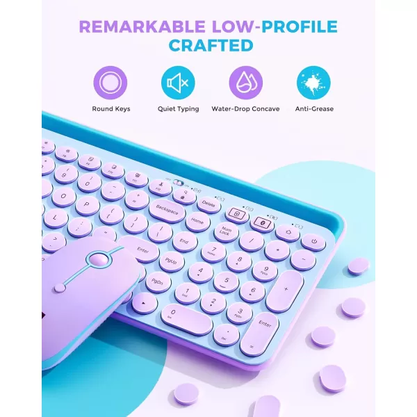 seenda Bluetooth Keyboard and Mouse for iPad MultiDevice Bluetooth  24G Wireless Keyboard Mouse with Tablet Holder for MacBookWindows Computer iOSAndriod Tablet Phone Blue ampamp PurpleBlue  Purple