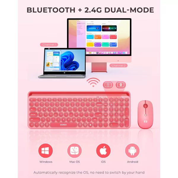 seenda Bluetooth Keyboard and Mouse for iPad MultiDevice Bluetooth  24G Wireless Keyboard Mouse with Tablet Holder for MacBookWindows Computer iOSAndriod Tablet Phone Blue ampamp PurpleCoral Pink
