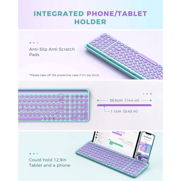 seenda Bluetooth Keyboard for iPad 24G  Bluetooth MultiDevice Typewriter Keyboard with Number Pad Tablet Holder for iPad Tablet Andriod Phone MacBookWindows PC Desktop Barbie PurplePurple  Mint green