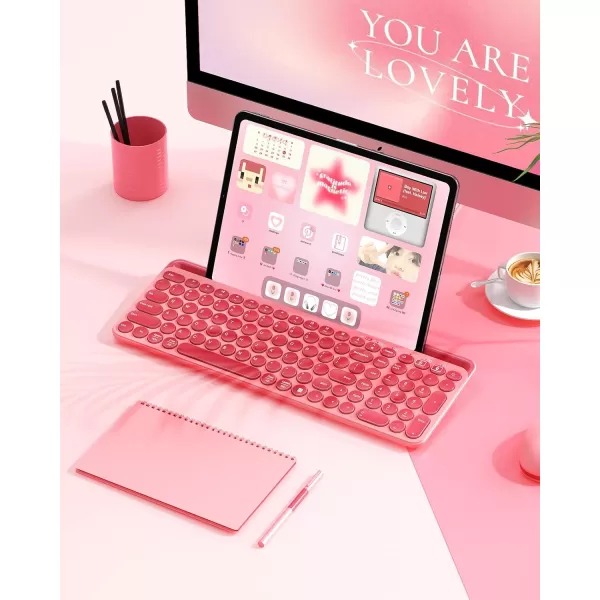 seenda Bluetooth Keyboard for iPad 24G  Bluetooth MultiDevice Typewriter Keyboard with Number Pad Tablet Holder for iPad Tablet Andriod Phone MacBookWindows PC Desktop Barbie PurpleRose Pink