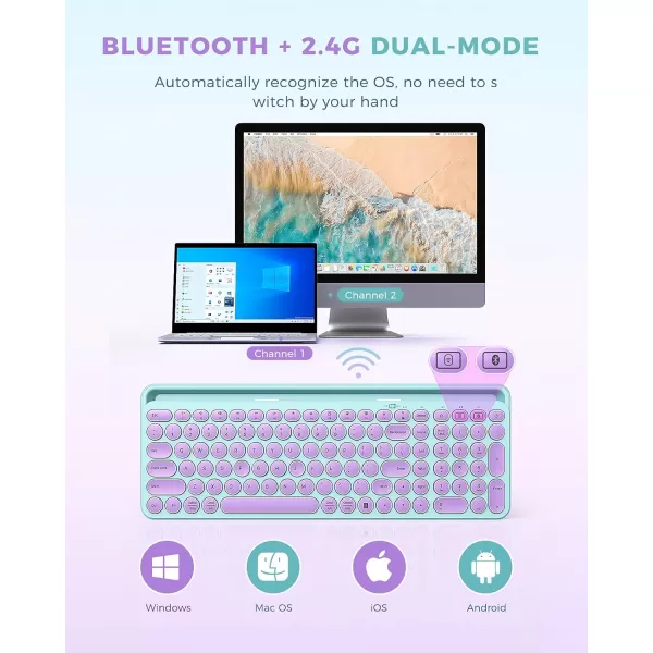 seenda Bluetooth Keyboard for iPad 24G  Bluetooth MultiDevice Typewriter Keyboard with Number Pad Tablet Holder for iPad Tablet Andriod Phone MacBookWindows PC Desktop Barbie PurplePurple  Mint green