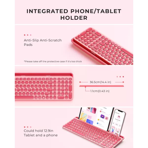 seenda Bluetooth Keyboard for iPad 24G  Bluetooth MultiDevice Typewriter Keyboard with Number Pad Tablet Holder for iPad Tablet Andriod Phone MacBookWindows PC Desktop Barbie PurpleRose Pink