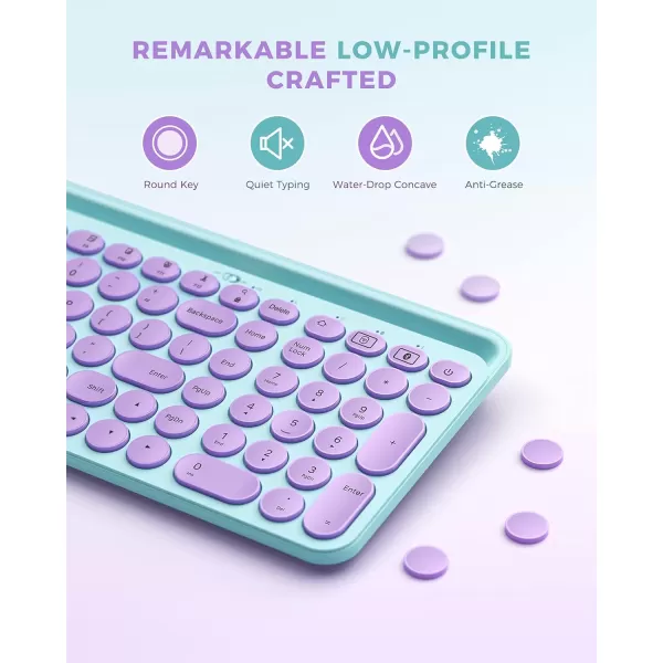 seenda Bluetooth Keyboard for iPad 24G  Bluetooth MultiDevice Typewriter Keyboard with Number Pad Tablet Holder for iPad Tablet Andriod Phone MacBookWindows PC Desktop Barbie PurplePurple  Mint green