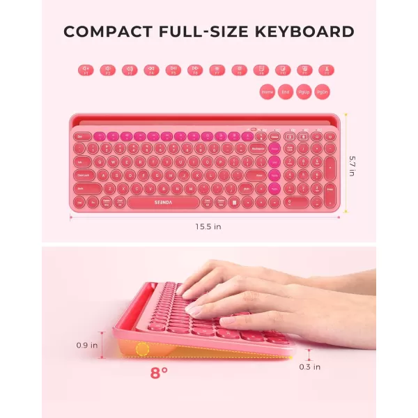 seenda Bluetooth Keyboard for iPad 24G  Bluetooth MultiDevice Typewriter Keyboard with Number Pad Tablet Holder for iPad Tablet Andriod Phone MacBookWindows PC Desktop Barbie PurpleRose Pink