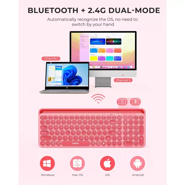 seenda Bluetooth Keyboard for iPad 24G  Bluetooth MultiDevice Typewriter Keyboard with Number Pad Tablet Holder for iPad Tablet Andriod Phone MacBookWindows PC Desktop Barbie PurpleRose Pink
