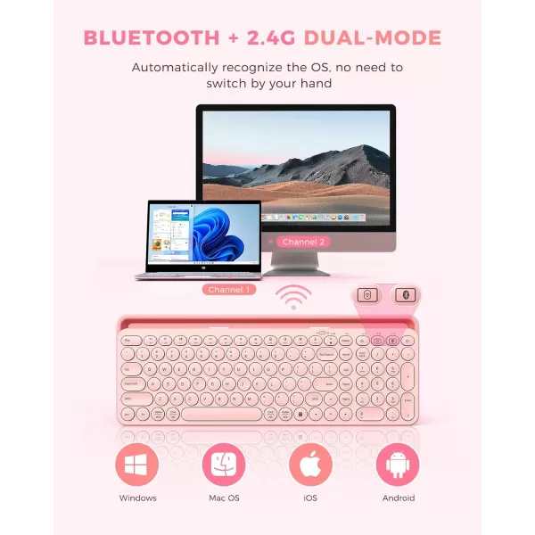 seenda Bluetooth Keyboard for iPad 24G  Bluetooth MultiDevice Typewriter Keyboard with Number Pad Tablet Holder for iPad Tablet Andriod Phone MacBookWindows PC Desktop Barbie PurplePink