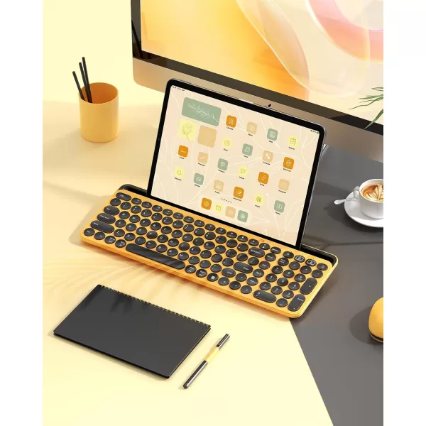seenda Bluetooth Keyboard for iPad 24G  Bluetooth MultiDevice Typewriter Keyboard with Number Pad Tablet Holder for iPad Tablet Andriod Phone MacBookWindows PC Desktop Barbie PurpleYellow