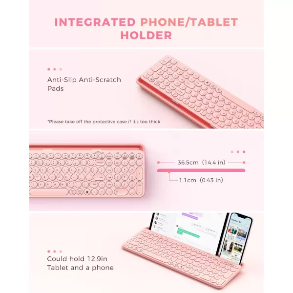 seenda Bluetooth Keyboard for iPad 24G  Bluetooth MultiDevice Typewriter Keyboard with Number Pad Tablet Holder for iPad Tablet Andriod Phone MacBookWindows PC Desktop Barbie PurplePink