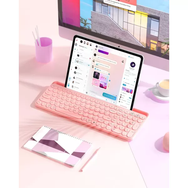 seenda Bluetooth Keyboard for iPad 24G  Bluetooth MultiDevice Typewriter Keyboard with Number Pad Tablet Holder for iPad Tablet Andriod Phone MacBookWindows PC Desktop Barbie PurplePink