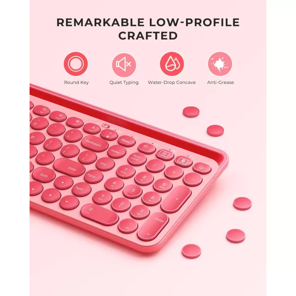 seenda Bluetooth Keyboard for iPad 24G  Bluetooth MultiDevice Typewriter Keyboard with Number Pad Tablet Holder for iPad Tablet Andriod Phone MacBookWindows PC Desktop Barbie PurpleRose Pink