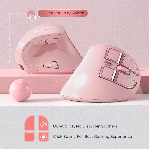 seenda Ergonomic Mouse Wireless Vertical Mouse  Rechargeable Optical Mice for MultiPurpose Bluetooth 50  Bluetooth 30  USB Connection Compatible Apple Mac Windows Computers  PinkPink