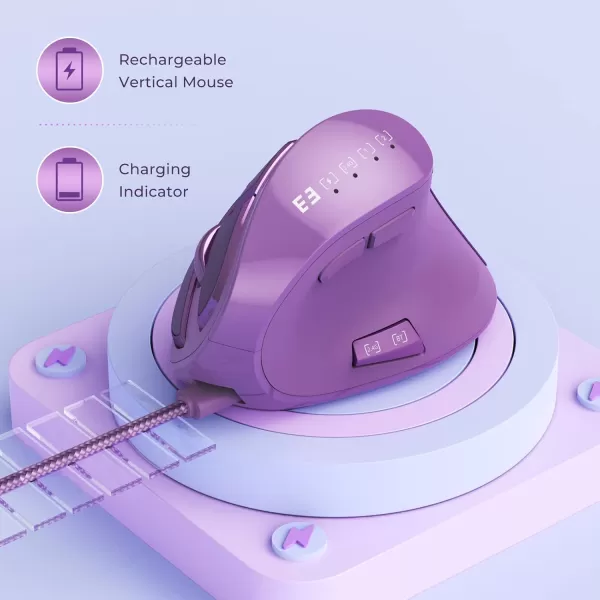 seenda Ergonomic Mouse Wireless Vertical Mouse  Rechargeable Optical Mice for MultiPurpose Bluetooth 50  Bluetooth 30  USB Connection Compatible Apple Mac Windows Computers  PinkPurple