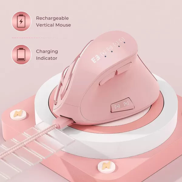 seenda Ergonomic Mouse Wireless Vertical Mouse  Rechargeable Optical Mice for MultiPurpose Bluetooth 50  Bluetooth 30  USB Connection Compatible Apple Mac Windows Computers  PinkPink