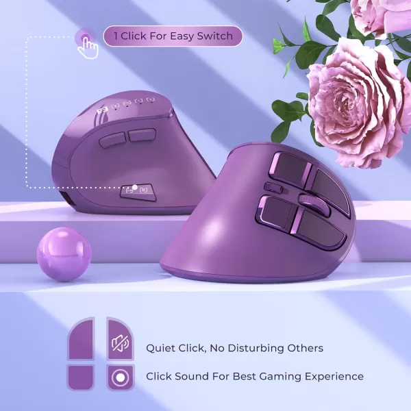 seenda Ergonomic Mouse Wireless Vertical Mouse  Rechargeable Optical Mice for MultiPurpose Bluetooth 50  Bluetooth 30  USB Connection Compatible Apple Mac Windows Computers  PinkPurple