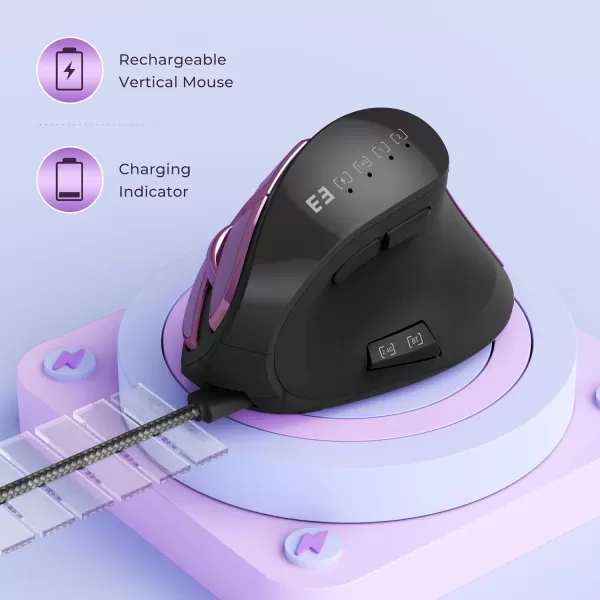 seenda Ergonomic Mouse Wireless Vertical Mouse  Rechargeable Optical Mice for MultiPurpose Bluetooth 50  Bluetooth 30  USB Connection Compatible Apple Mac Windows Computers  PinkPurpleBlack
