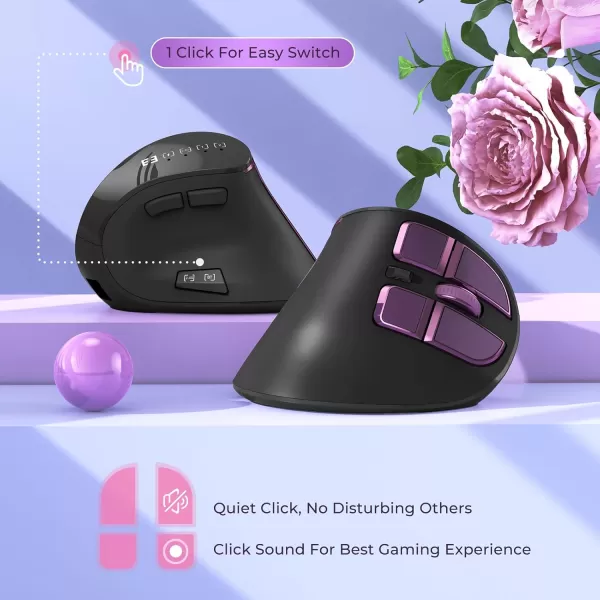 seenda Ergonomic Mouse Wireless Vertical Mouse  Rechargeable Optical Mice for MultiPurpose Bluetooth 50  Bluetooth 30  USB Connection Compatible Apple Mac Windows Computers  PinkPurpleBlack