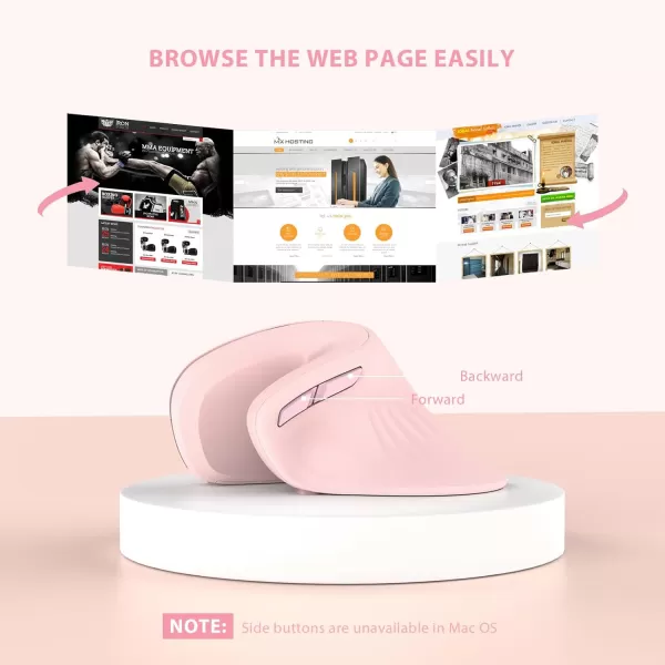 seenda Ergonomic Mouse with Jiggler  Wireless Vertical Mouse with Multi Device Connection Bluetooth or USB Reduces Wrist Strain Quiet Click Compatible with PC Laptop Mac Windows PurpleLight Pink