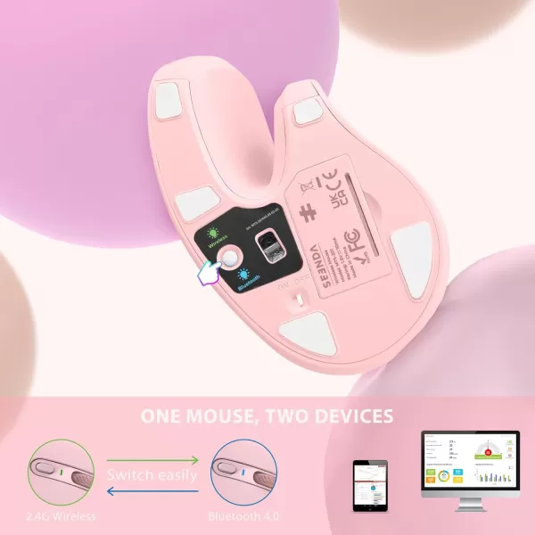 seenda Ergonomic Mouse with Jiggler  Wireless Vertical Mouse with Multi Device Connection Bluetooth or USB Reduces Wrist Strain Quiet Click Compatible with PC Laptop Mac Windows PurpleLight Pink