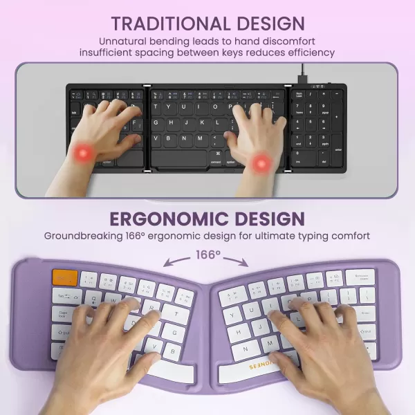 seenda Foldable Bluetooth Keyboard MultiDevice Wireless Folding Keyboard for Travel Ultra Slim Ergonomic Design with Stand Holder Portable Keyboard for Smartphone Tablet Laptop PurplePurple