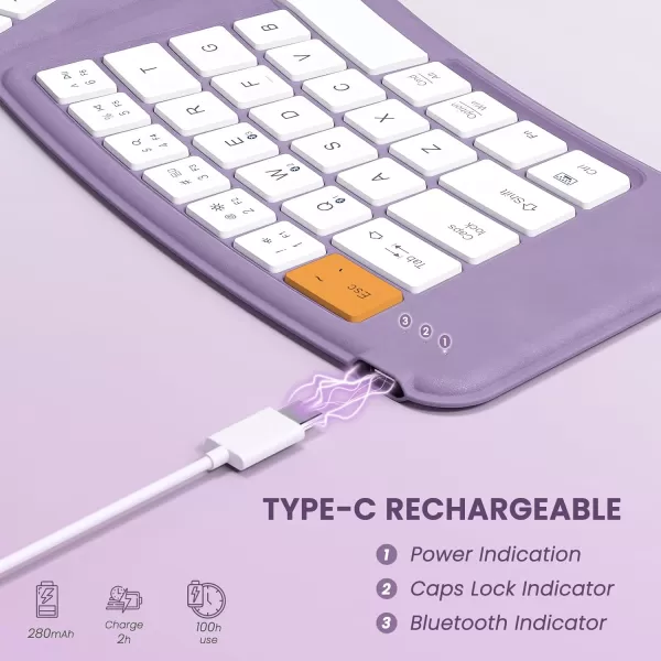 seenda Foldable Bluetooth Keyboard MultiDevice Wireless Folding Keyboard for Travel Ultra Slim Ergonomic Design with Stand Holder Portable Keyboard for Smartphone Tablet Laptop PurplePurple