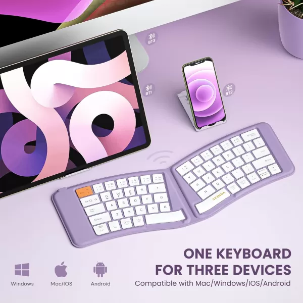 seenda Foldable Bluetooth Keyboard MultiDevice Wireless Folding Keyboard for Travel Ultra Slim Ergonomic Design with Stand Holder Portable Keyboard for Smartphone Tablet Laptop PurplePurple
