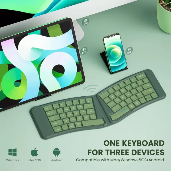 seenda Foldable Bluetooth Keyboard MultiDevice Wireless Folding Keyboard for Travel Ultra Slim Ergonomic Design with Stand Holder Portable Keyboard for Smartphone Tablet Laptop PurpleGreen