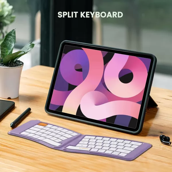 seenda Foldable Bluetooth Keyboard MultiDevice Wireless Folding Keyboard for Travel Ultra Slim Ergonomic Design with Stand Holder Portable Keyboard for Smartphone Tablet Laptop PurplePurple