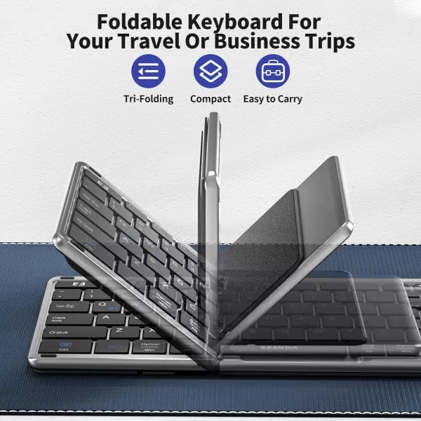 seenda Foldable Bluetooth Keyboard for Travel Portable Wireless Folding Keyboard with Number Pad FullSize Rechargeable Keyboard for Laptop Tablet PC Mac Windows iOS Android  Purple PinkBlack and Dark Grey