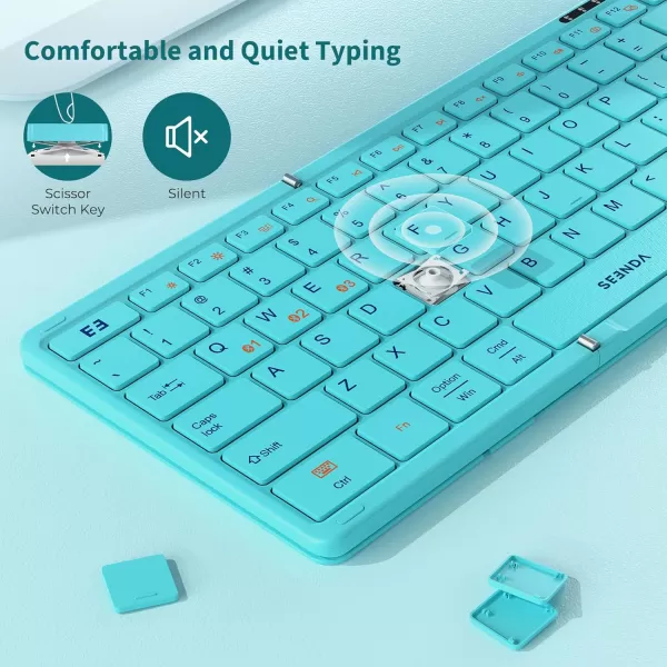 seenda Foldable Bluetooth Keyboard for Travel Portable Wireless Folding Keyboard with Number Pad FullSize Rechargeable Keyboard for Laptop Tablet PC Mac Windows iOS Android  Purple PinkGreen