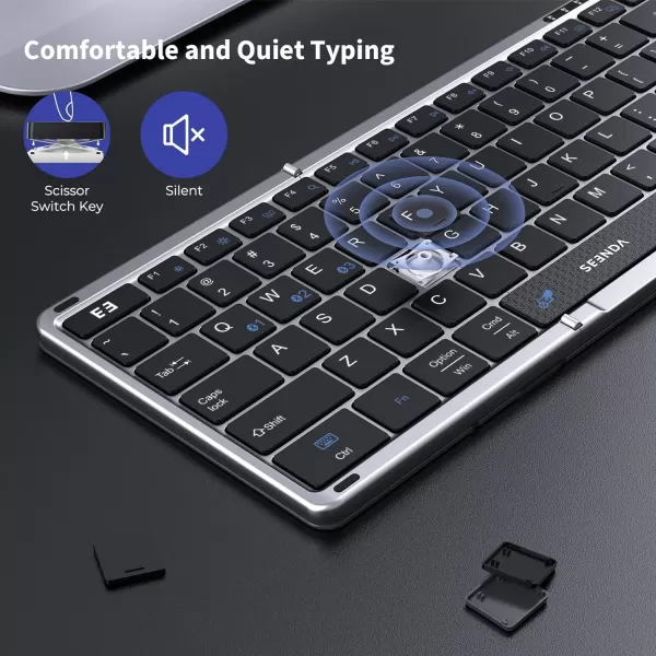 seenda Foldable Bluetooth Keyboard for Travel Portable Wireless Folding Keyboard with Number Pad FullSize Rechargeable Keyboard for Laptop Tablet PC Mac Windows iOS Android  Purple PinkBlack and Dark Grey