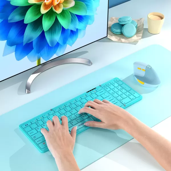 seenda Foldable Bluetooth Keyboard for Travel Portable Wireless Folding Keyboard with Number Pad FullSize Rechargeable Keyboard for Laptop Tablet PC Mac Windows iOS Android  Purple PinkGreen