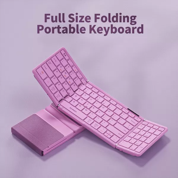 seenda Foldable Bluetooth Keyboard for Travel Portable Wireless Folding Keyboard with Number Pad FullSize Rechargeable Keyboard for Laptop Tablet PC Mac Windows iOS Android  Purple PinkPurple  Pink