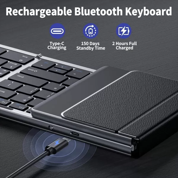 seenda Foldable Bluetooth Keyboard for Travel Portable Wireless Folding Keyboard with Number Pad FullSize Rechargeable Keyboard for Laptop Tablet PC Mac Windows iOS Android  Purple PinkBlack and Dark Grey