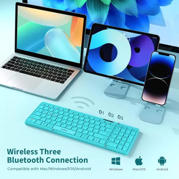 seenda Foldable Bluetooth Keyboard for Travel Portable Wireless Folding Keyboard with Number Pad FullSize Rechargeable Keyboard for Laptop Tablet PC Mac Windows iOS Android  Purple PinkGreen