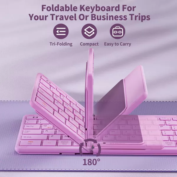 seenda Foldable Bluetooth Keyboard for Travel Portable Wireless Folding Keyboard with Number Pad FullSize Rechargeable Keyboard for Laptop Tablet PC Mac Windows iOS Android  Purple PinkPurple  Pink