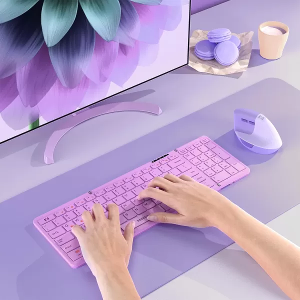 seenda Foldable Bluetooth Keyboard for Travel Portable Wireless Folding Keyboard with Number Pad FullSize Rechargeable Keyboard for Laptop Tablet PC Mac Windows iOS Android  Purple PinkPurple  Pink
