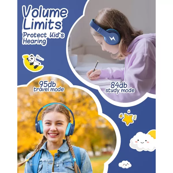 seenda Kids Bluetooth Headphones Colorful Wireless Over Ear Headset with 85dB94dB Volume Limited 45H Playtime 3 Lighting Modes Builtin Mic Headphones for Boys Girls iPad Tablet School Dark BlueDark Blue