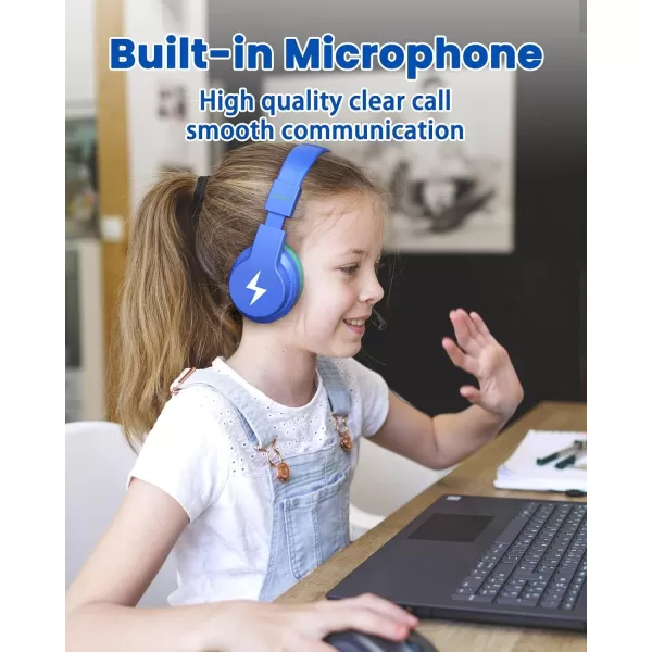 seenda Kids Bluetooth Headphones Colorful Wireless Over Ear Headset with 85dB94dB Volume Limited 45H Playtime 3 Lighting Modes Builtin Mic Headphones for Boys Girls iPad Tablet School Dark BlueOcean Blue