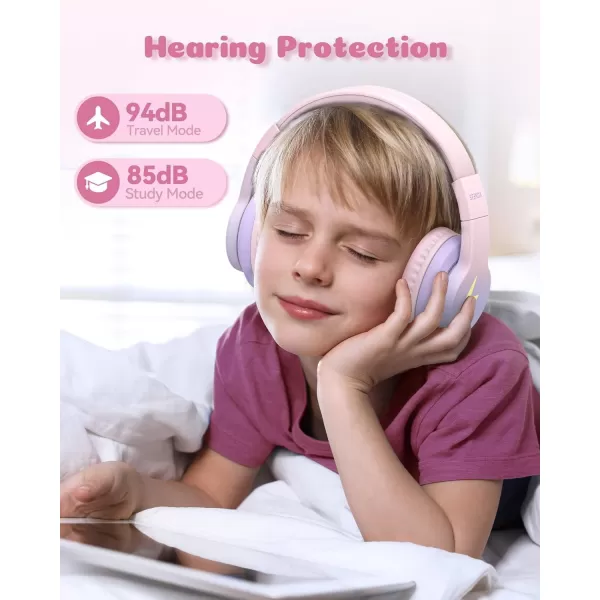 seenda Kids Bluetooth Headphones Colorful Wireless Over Ear Headset with 85dB94dB Volume Limited 45H Playtime 3 Lighting Modes Builtin Mic Headphones for Boys Girls iPad Tablet School Dark BluePink