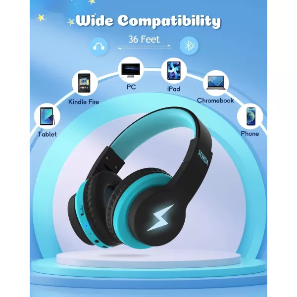 seenda Kids Bluetooth Headphones Colorful Wireless Over Ear Headset with 85dB94dB Volume Limited 45H Playtime 3 Lighting Modes Builtin Mic Headphones for Boys Girls iPad Tablet School Dark BlueBlue