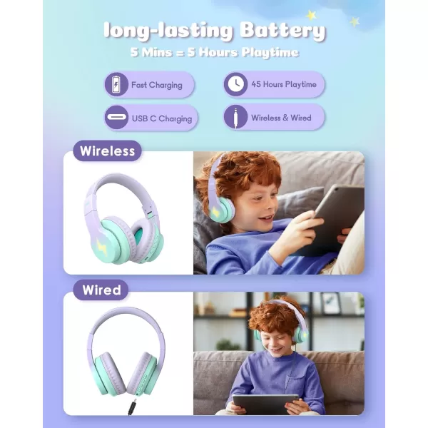 seenda Kids Bluetooth Headphones Colorful Wireless Over Ear Headset with 85dB94dB Volume Limited 45H Playtime 3 Lighting Modes Builtin Mic Headphones for Boys Girls iPad Tablet School Dark BlueGreen