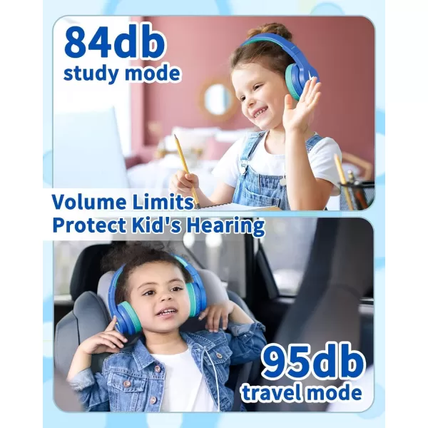 seenda Kids Bluetooth Headphones Colorful Wireless Over Ear Headset with 85dB94dB Volume Limited 45H Playtime 3 Lighting Modes Builtin Mic Headphones for Boys Girls iPad Tablet School Dark BlueOcean Blue
