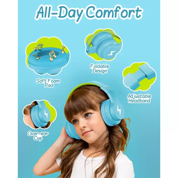 seenda Kids Bluetooth Headphones Colorful Wireless Over Ear Headset with 85dB94dB Volume Limited 45H Playtime 3 Lighting Modes Builtin Mic Headphones for Boys Girls iPad Tablet School Dark BlueLight Blue