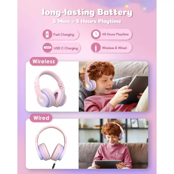 seenda Kids Bluetooth Headphones Colorful Wireless Over Ear Headset with 85dB94dB Volume Limited 45H Playtime 3 Lighting Modes Builtin Mic Headphones for Boys Girls iPad Tablet School Dark BluePink