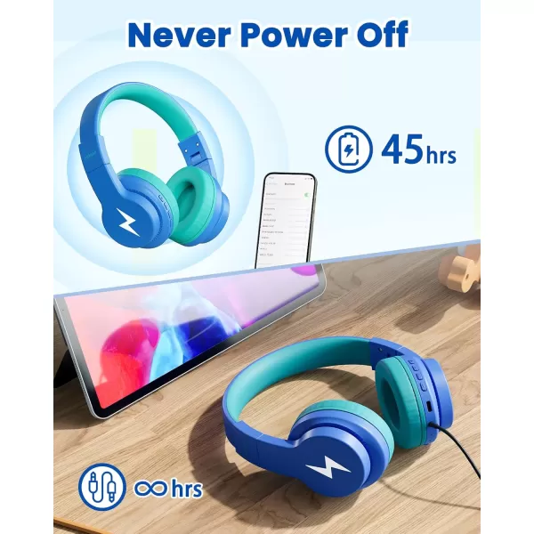 seenda Kids Bluetooth Headphones Colorful Wireless Over Ear Headset with 85dB94dB Volume Limited 45H Playtime 3 Lighting Modes Builtin Mic Headphones for Boys Girls iPad Tablet School Dark BlueOcean Blue