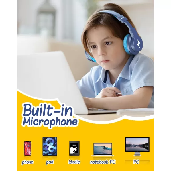 seenda Kids Bluetooth Headphones Colorful Wireless Over Ear Headset with 85dB94dB Volume Limited 45H Playtime 3 Lighting Modes Builtin Mic Headphones for Boys Girls iPad Tablet School Dark BlueDark Blue