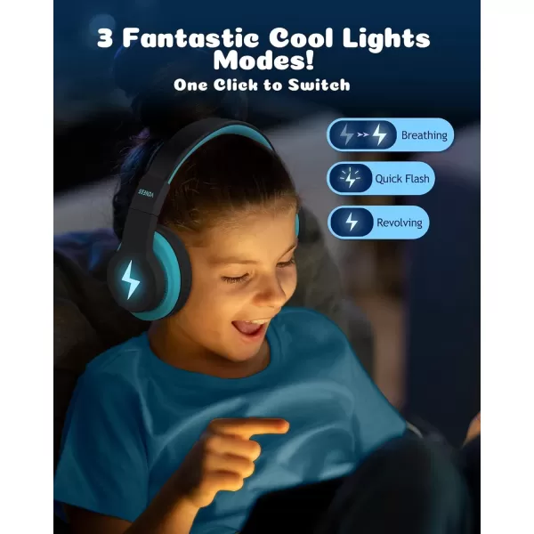 seenda Kids Bluetooth Headphones Colorful Wireless Over Ear Headset with 85dB94dB Volume Limited 45H Playtime 3 Lighting Modes Builtin Mic Headphones for Boys Girls iPad Tablet School Dark BlueBlue
