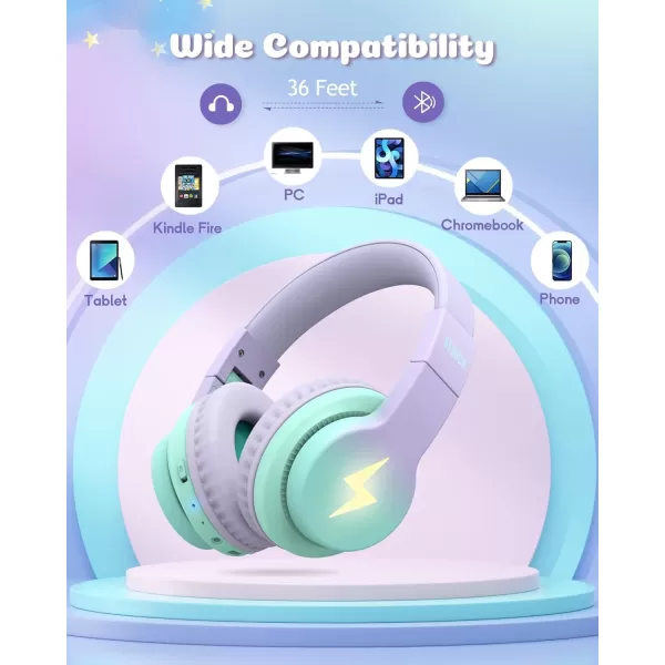 seenda Kids Bluetooth Headphones Colorful Wireless Over Ear Headset with 85dB94dB Volume Limited 45H Playtime 3 Lighting Modes Builtin Mic Headphones for Boys Girls iPad Tablet School Dark BlueGreen